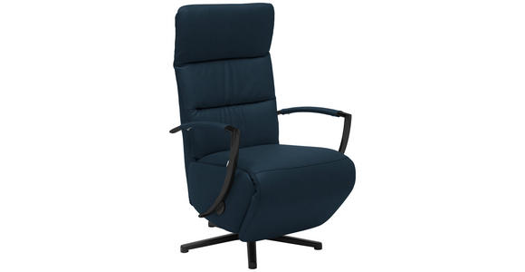 RELAXSESSEL in Leder Dunkelblau - Schwarz/Dunkelblau, Design, Leder/Metall (64/112/80cm) - Cantus