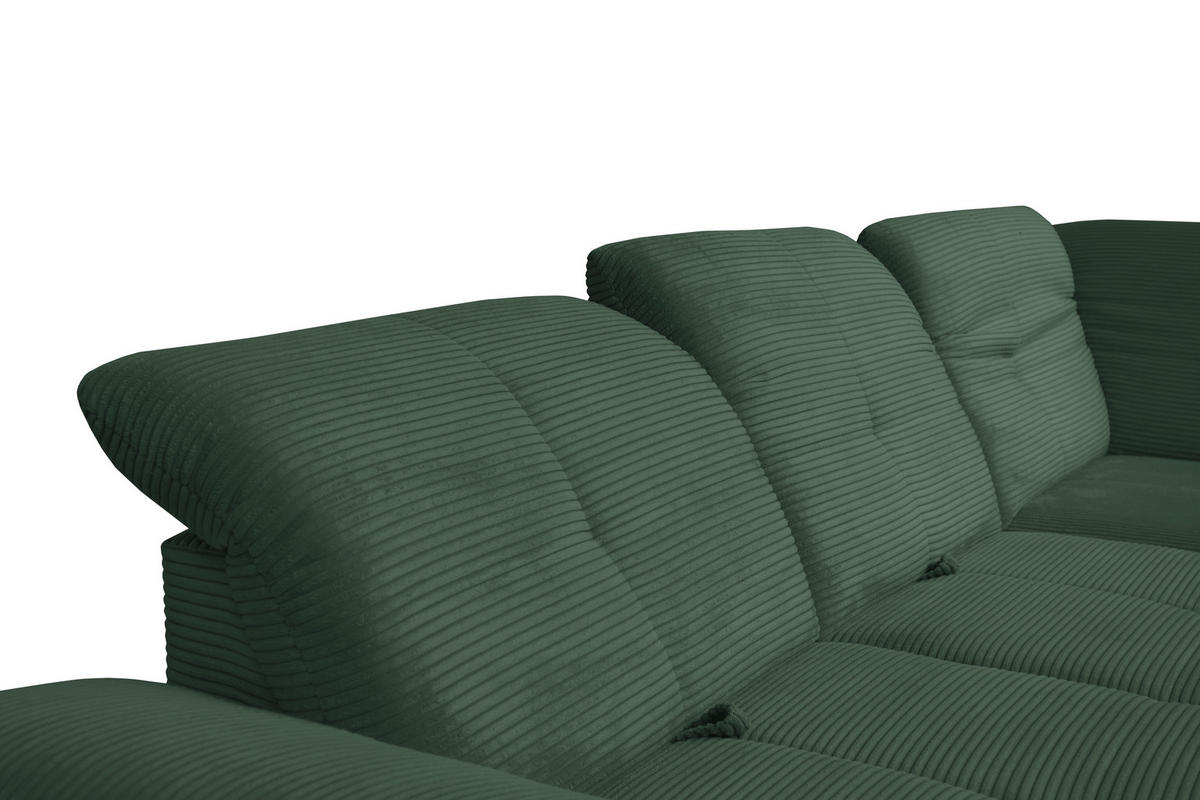 ECKSOFA in Cord Grün  - Schwarz/Grün, Design, Textil/Metall (313/242cm) - Xora