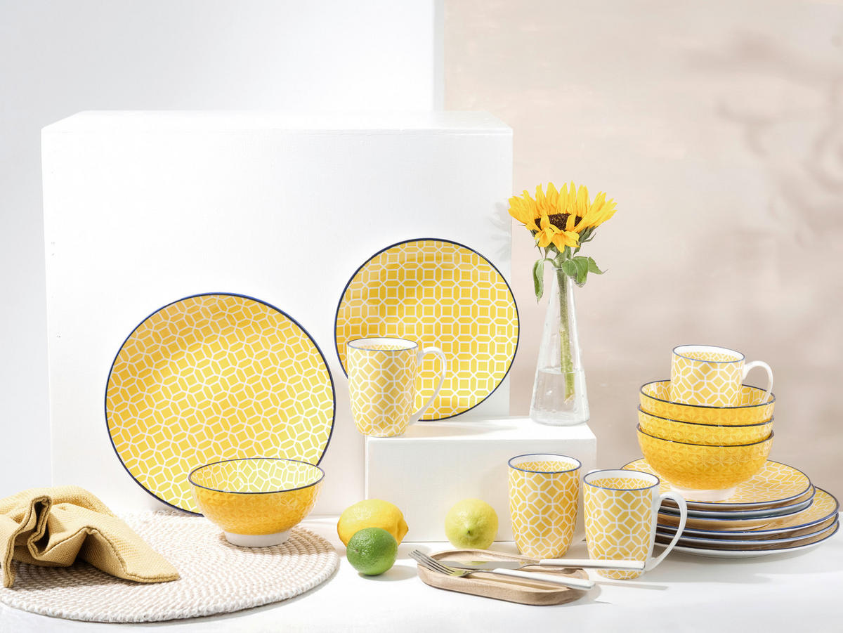 KOMBISERVICE Weiß, Currygelb Mediterran Curry 16-teilig 4 Personen  - Currygelb/Weiß, Basics, Keramik - Creatable