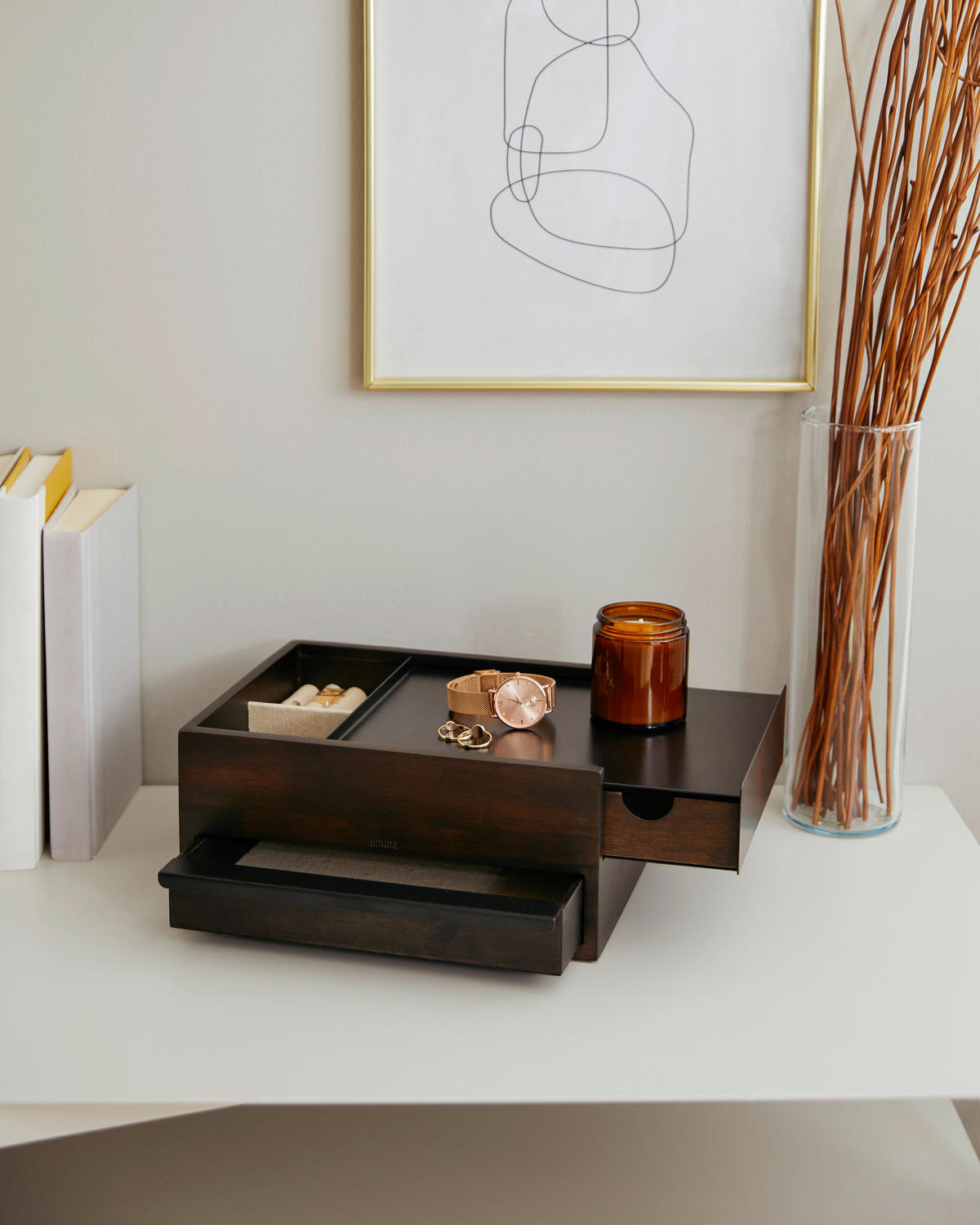 SCHMUCKBOX - Walnussfarben/Schwarz, Design, Holz/Metall (22,1/11,9/25,9cm) - Umbra