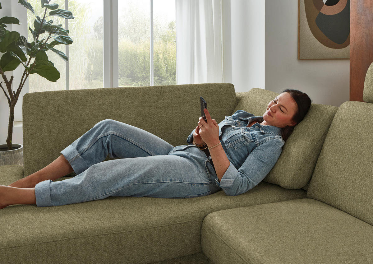 ECKSOFA  Chenille Schilfgrün  - Schilfgrün/Schwarz, Design, Textil/Metall (182/239cm) - Beldomo Comfort