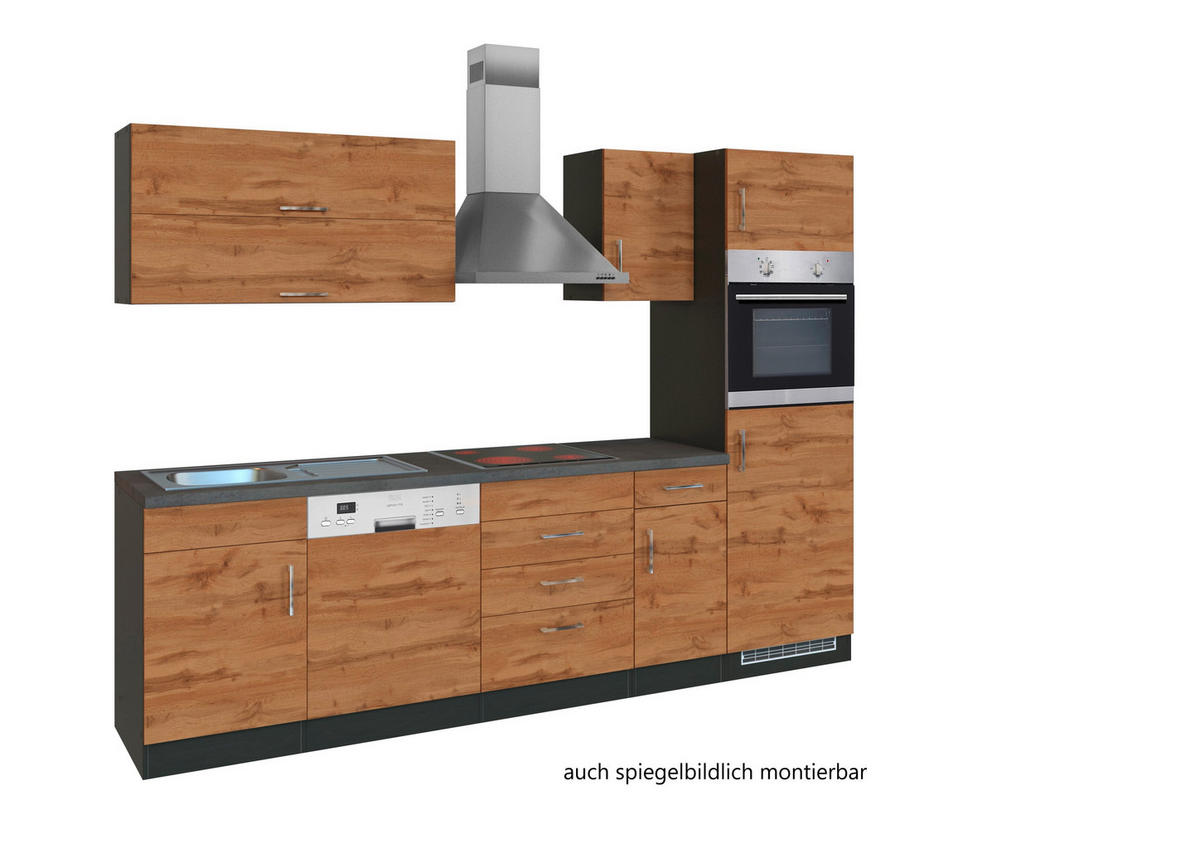 KÜCHENBLOCK 270 cm   in Graphitfarben, Schieferfarben, Eiche Wotan  - Chromfarben/Schieferfarben, Modern, Holzwerkstoff/Metall (270cm) - Held