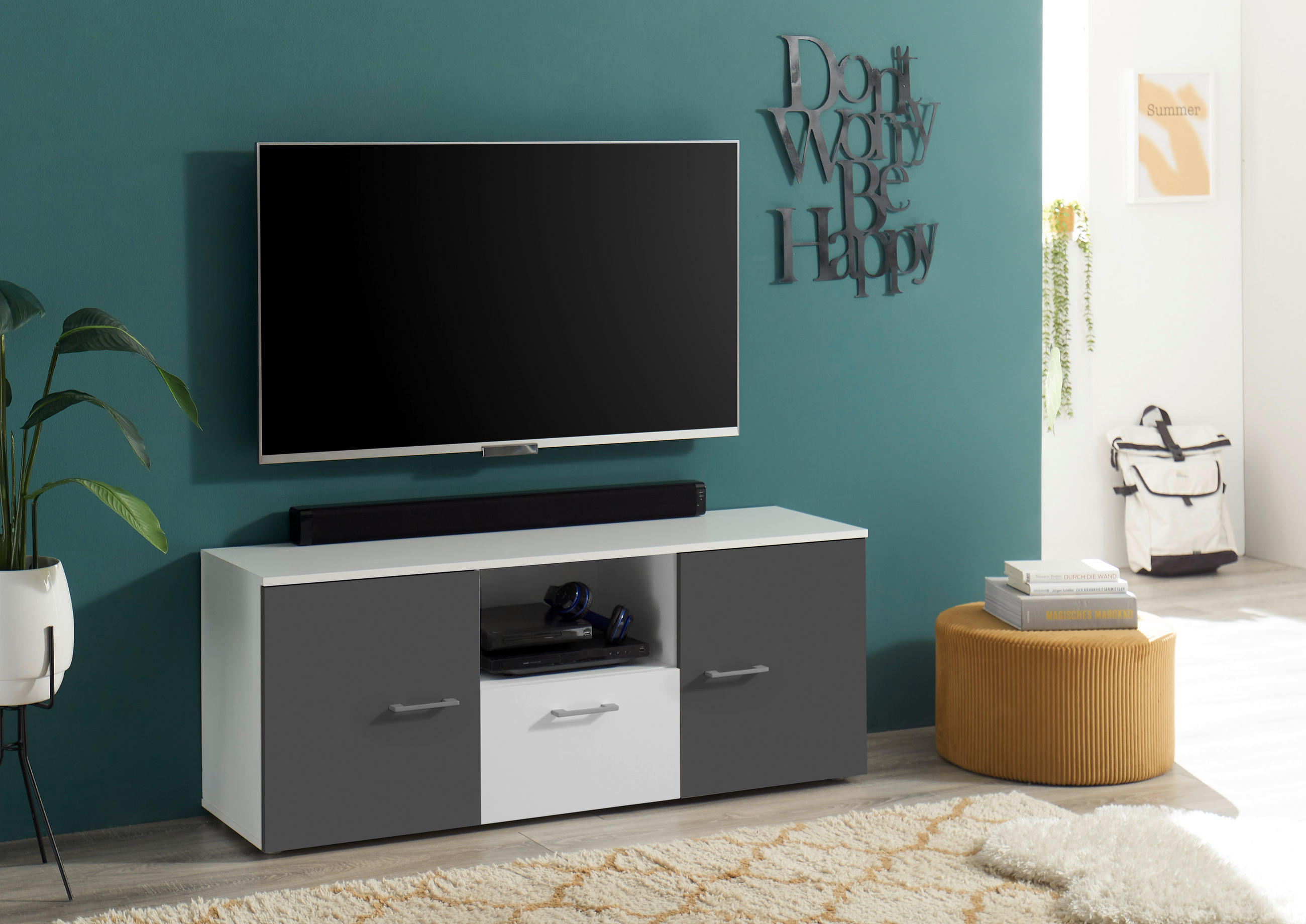 COMODĂ TV 135/54/37 cm  - alb/grafit, Modern, plastic/material pe bază de lemn (135/54/37cm) - Carryhome