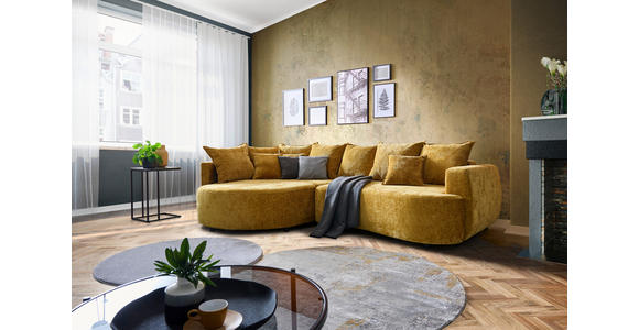 ECKSOFA  in Chenille Goldfarben  194,0/307,0 cm  - Goldfarben/Schwarz, Design, Kunststoff/Textil (194,0/307,0cm) - Carryhome