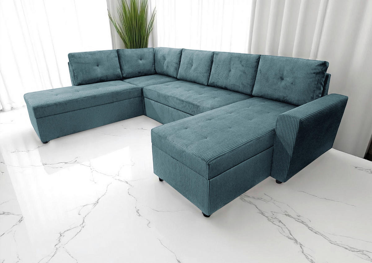 WOHNLANDSCHAFT TERMOLI in Cord Hellblau  - Schwarz/Hellblau, Design, Kunststoff/Textil (212/297/155cm) - MID.YOU