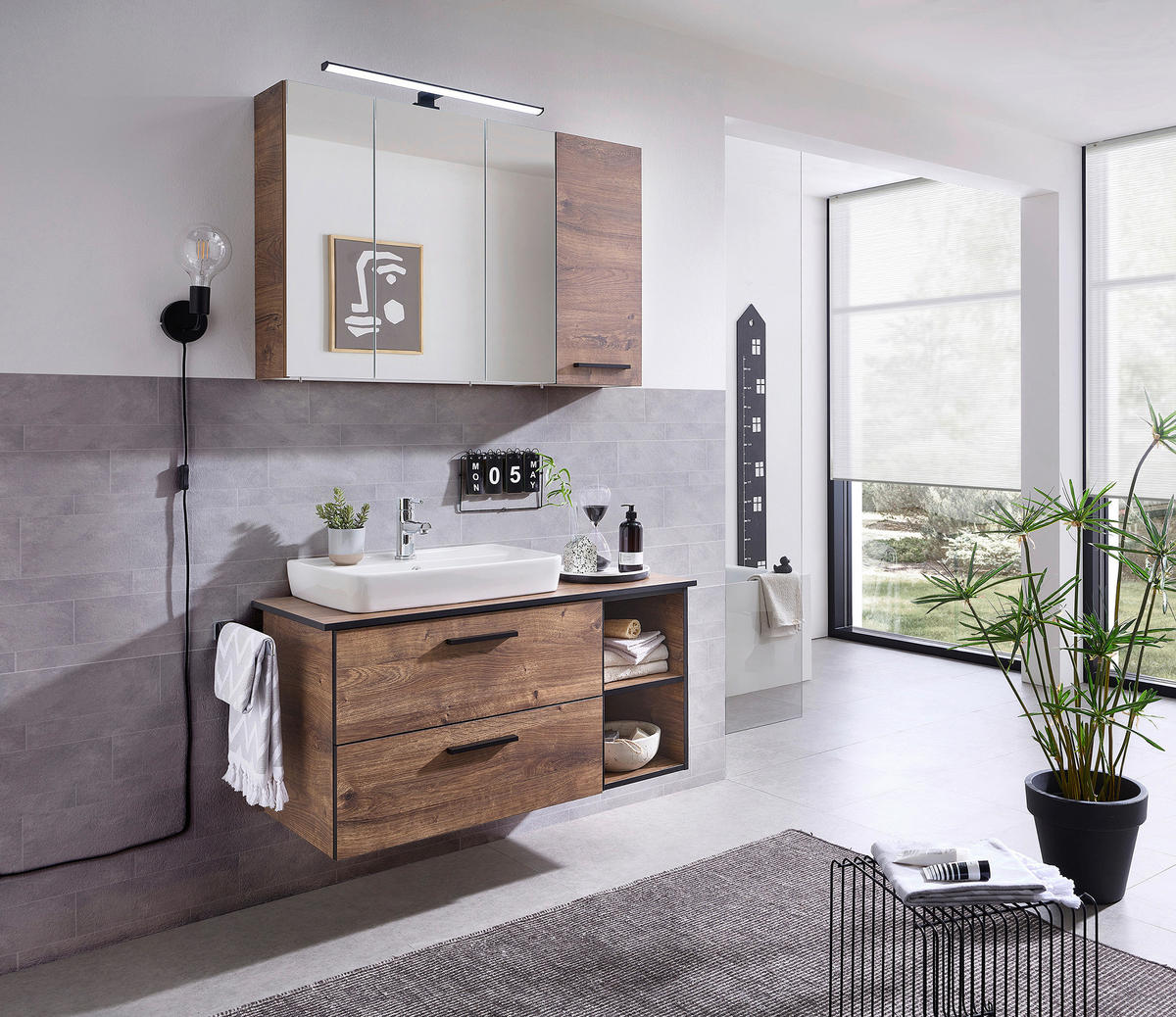 WASCHTISCHKOMBI  - Eichefarben/Schwarz, Design, Keramik/Holzwerkstoff (103/61,6/44,5cm) - Xora