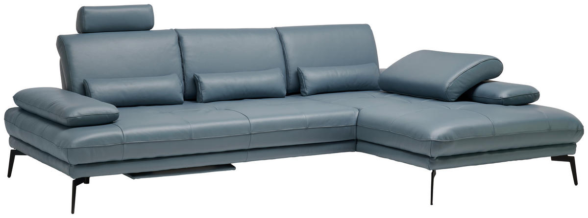 ECKSOFA in Echtleder Graublau  273/187 cm  - Graublau/Schwarz, Design, Leder/Metall (273/187cm) - Celina Home