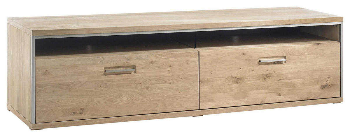 MEDIABÄNK i faner, massiv ek ekfärgad  - stålfärgad/ljusbrun, Klassisk, metall/trämaterial (184/51/52cm) - MID.YOU