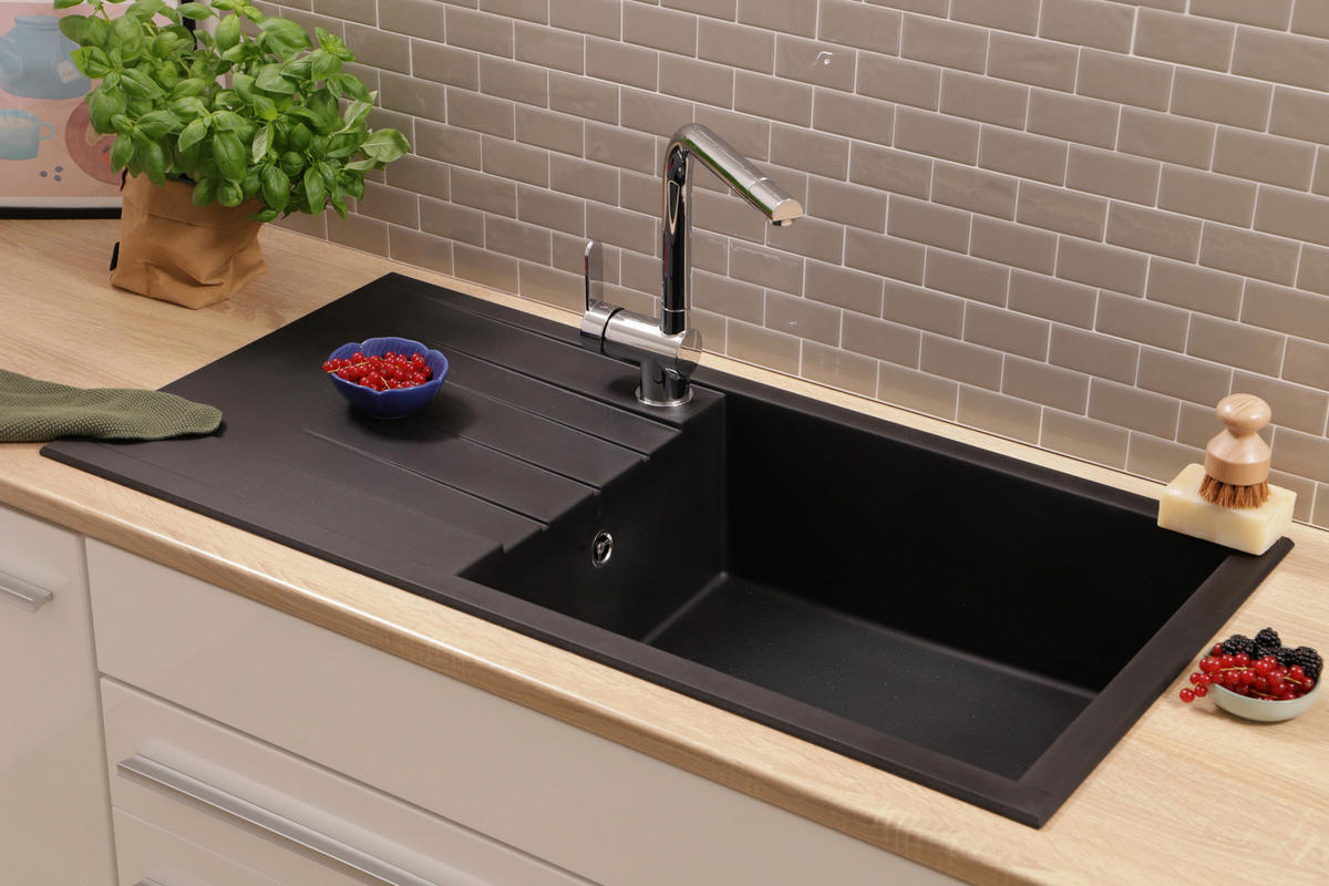 SPÜLE HOUSTON100X501BS  - Schwarz, Trend, Glas/Kunststoff (100/21/50cm) - Respekta