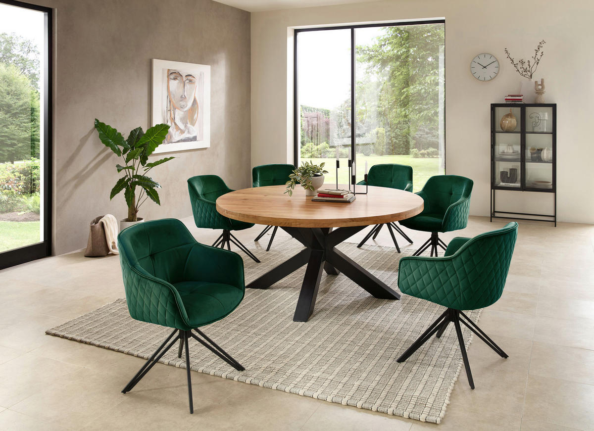 ESSTISCH in Holz, Metall 160/160/75 cm   - Schwarz/Akaziefarben, Modern, Holz/Metall (160/160/75cm) - Livetastic