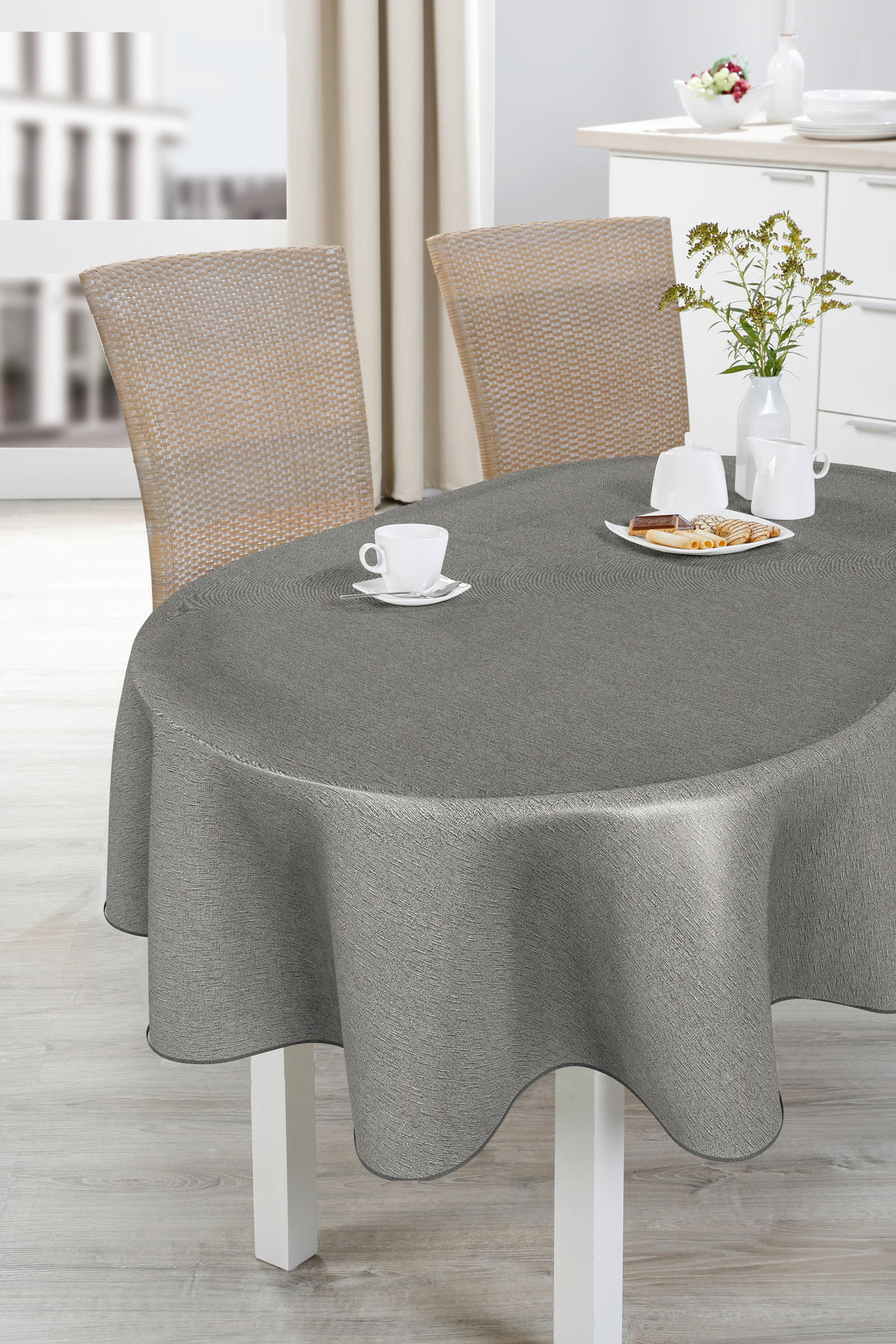 TISCHDECKE MILANO Textil Grau 140/190 cm  - Grau, Basics, Textil (140/190cm) - Peyer Syntex
