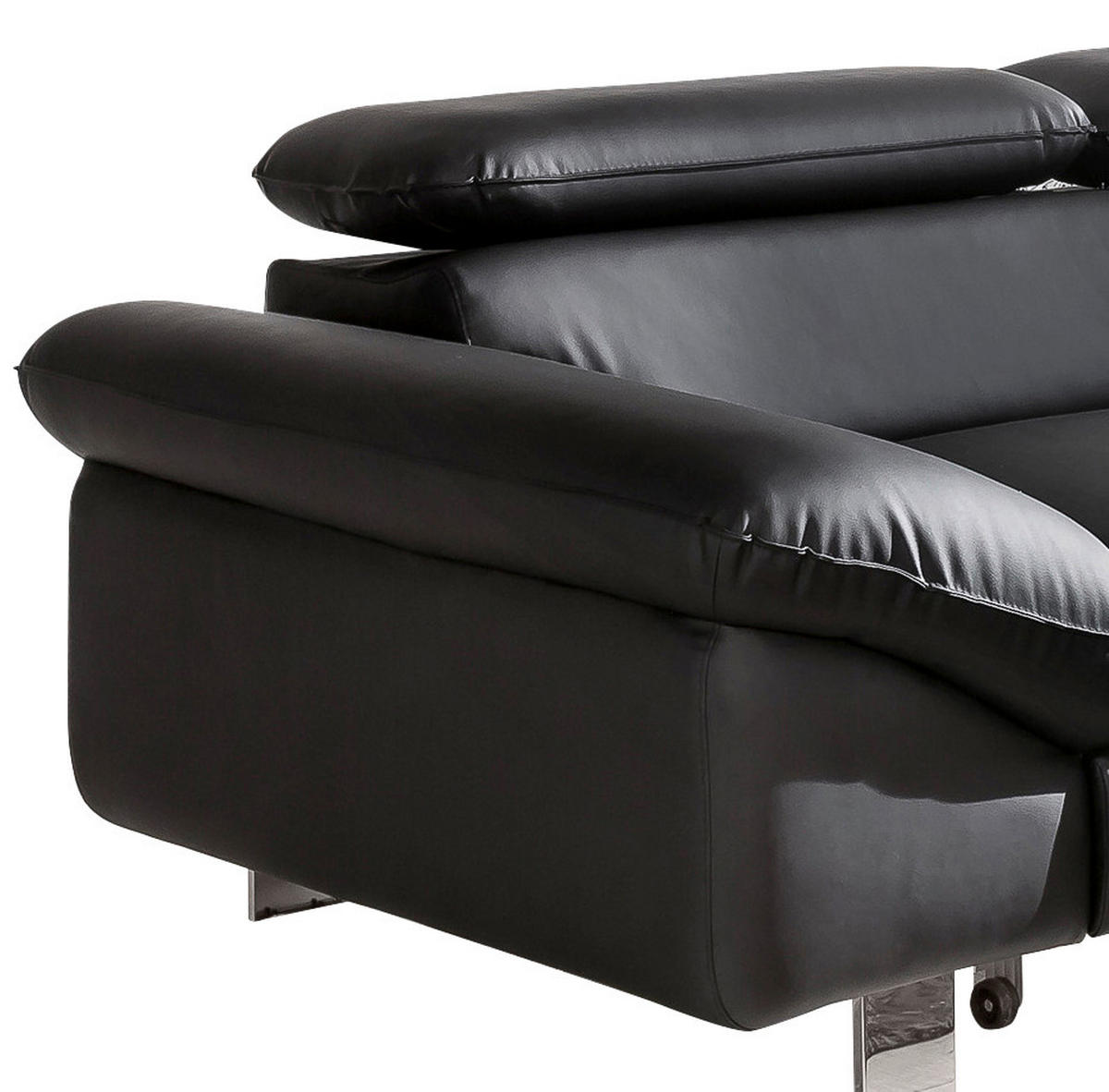 WOHNLANDSCHAFT in Lederlook Schwarz  - Chromfarben/Schwarz, Modern, Textil/Metall (266/214cm) - MID.YOU