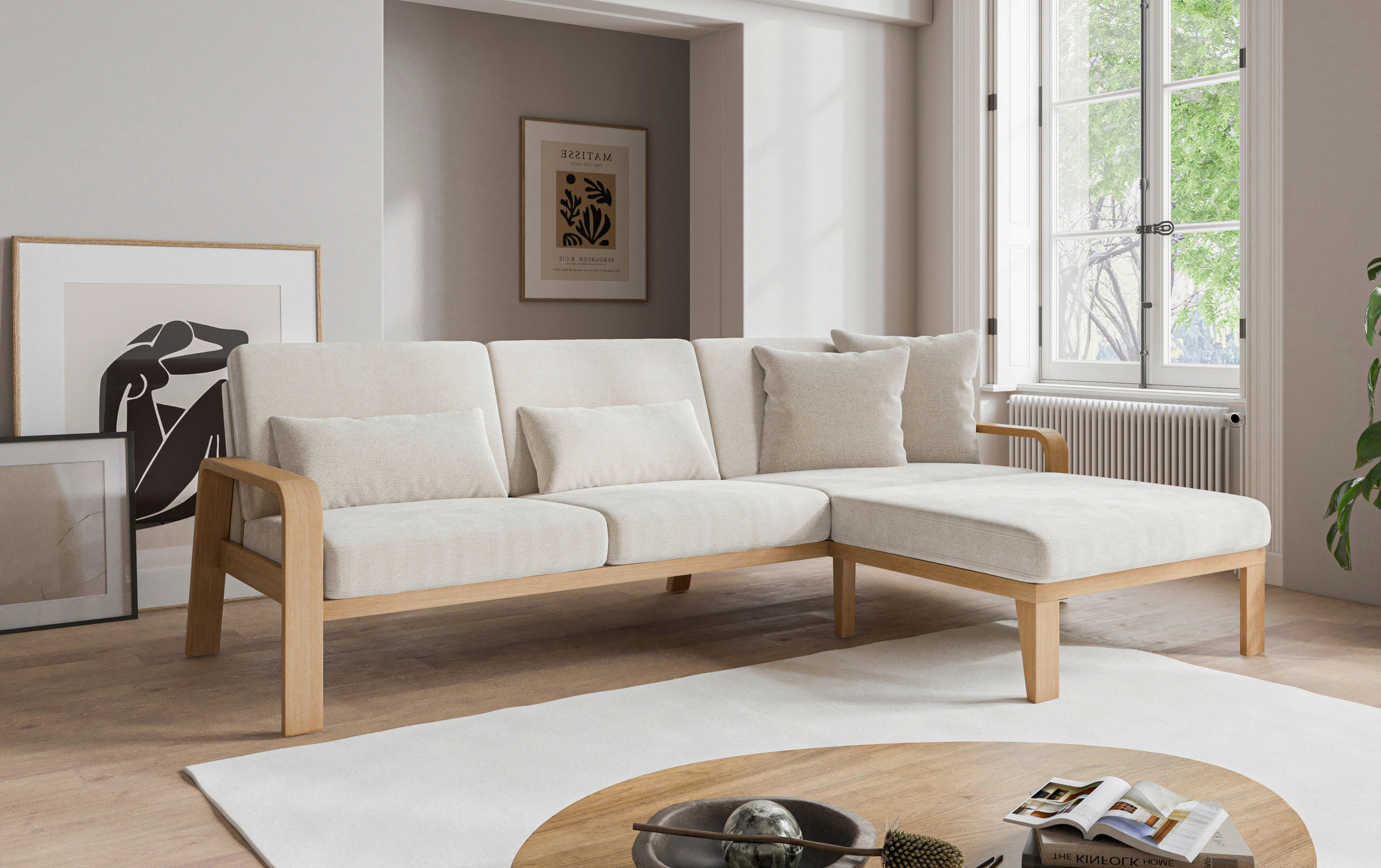 ECKSOFA Creme Struktur  - Creme/Naturfarben, KONVENTIONELL, Holz/Textil (264/178cm) - Cantus