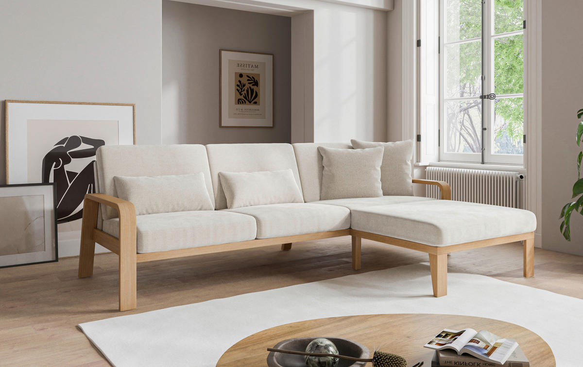 ECKSOFA Creme Struktur  - Creme/Naturfarben, KONVENTIONELL, Holz/Textil (264/178cm) - Cantus