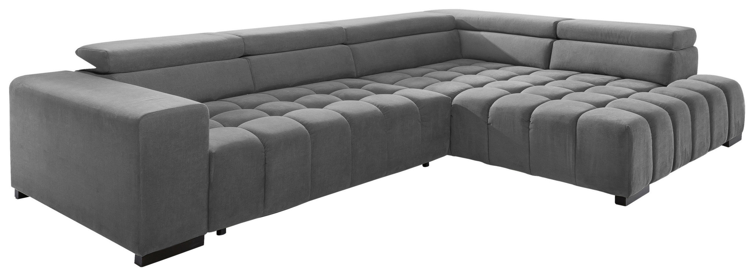 ECKSCHLAFSOFA Grau Velours  - Schwarz/Grau, Design, Holz/Textil (307/201cm) - Livetastic