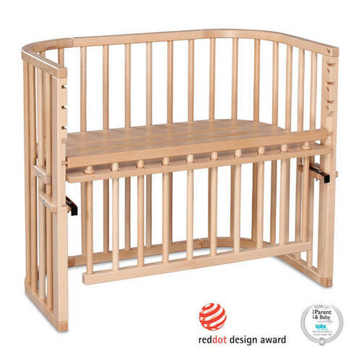 BEISTELLBETT Maxi Comfort Plus   - Buchefarben, Basics, Holz (56,5/79/96cm) - Babybay