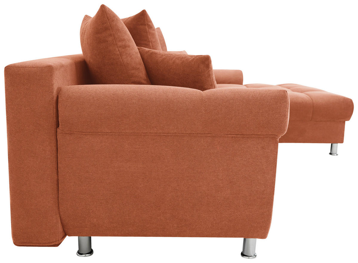 ECKSOFA in Flachgewebe, Mikrofaser Cognac  - Chromfarben/Cognac, Design, Kunststoff/Textil (312/198cm) - Livetastic