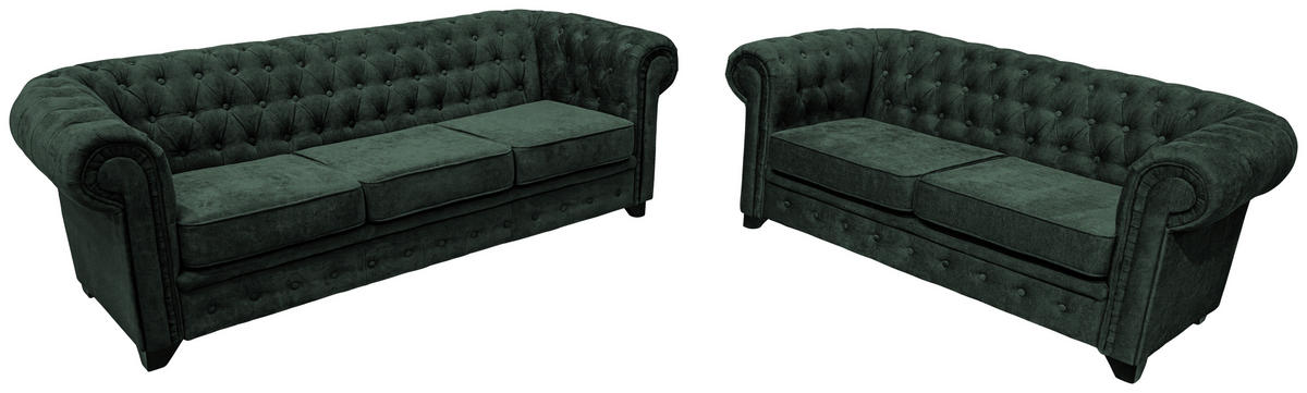 CHESTERFIELD-SOFA CHESTERFIELD in Flachgewebe Dunkelgrün  - Dunkelgrün/Schwarz, KONVENTIONELL, Holz/Holzwerkstoff (182/72/92cm) - Livetastic