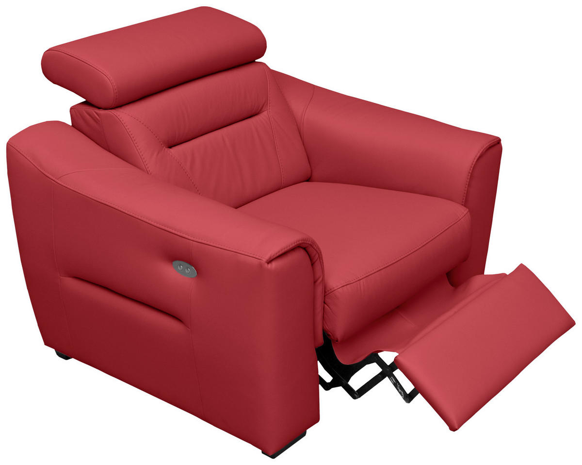 RELAXSESSEL in Textil, Leder Rot  - Wengefarben/Rot, Design, Leder/Holz (100/104/102cm) - Celina Home