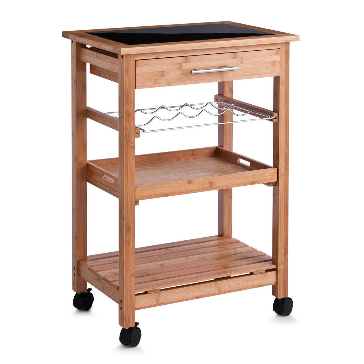 SERVIERWAGEN Bambus Naturfarben  - Naturfarben, Basics, Glas/Holz (58/40/85cm) - Zeller Present