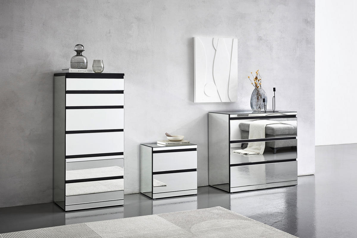 NACHTSCHRANK 45/50/30 cm  - Silberfarben, Trend, Glas/Holzwerkstoff (45/50/30cm) - Xora