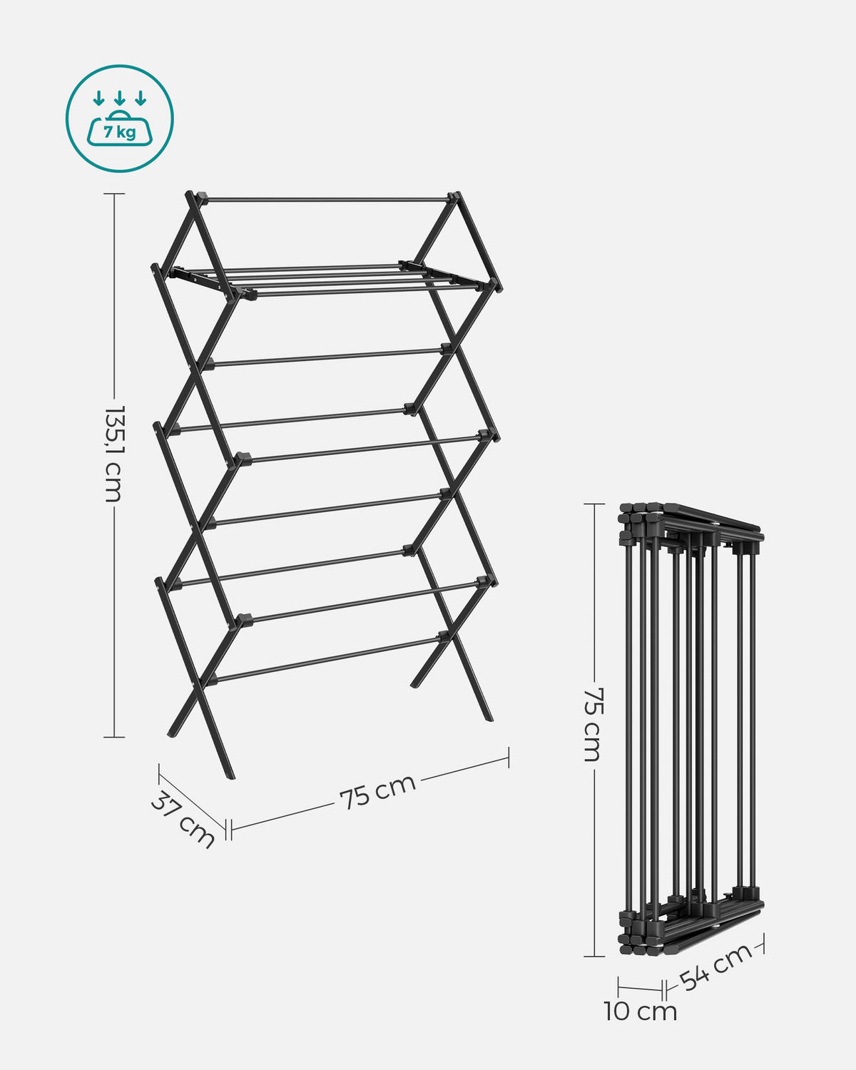 WÄSCHETROCKNER  - Schwarz, Basics, Kunststoff/Metall (75/135,1/37cm)