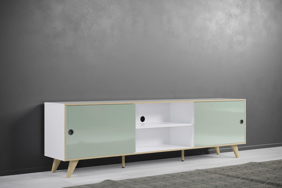 TV-ELEMENT  in 217/63/40 cm  - Eichefarben/Weiß Hochglanz, MODERN, Holzwerkstoff/Kunststoff (217/63/40cm) - Boxxx