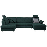 WOHNLANDSCHAFT in Struktur Dunkelgrün  - Dunkelgrün/Silberfarben, KONVENTIONELL, Holz/Textil (186/322/167cm) - Cantus