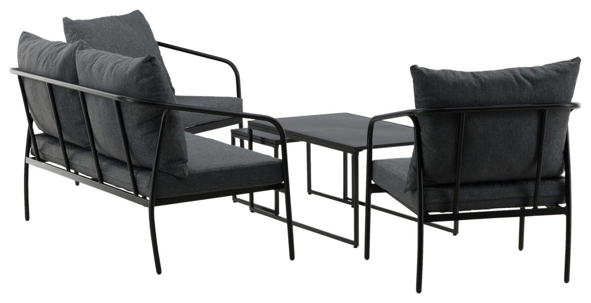 LOUNGEGARNITUR   Stahl  - Dunkelgrau/Schwarz, KONVENTIONELL, Textil/Metall - Gardenson