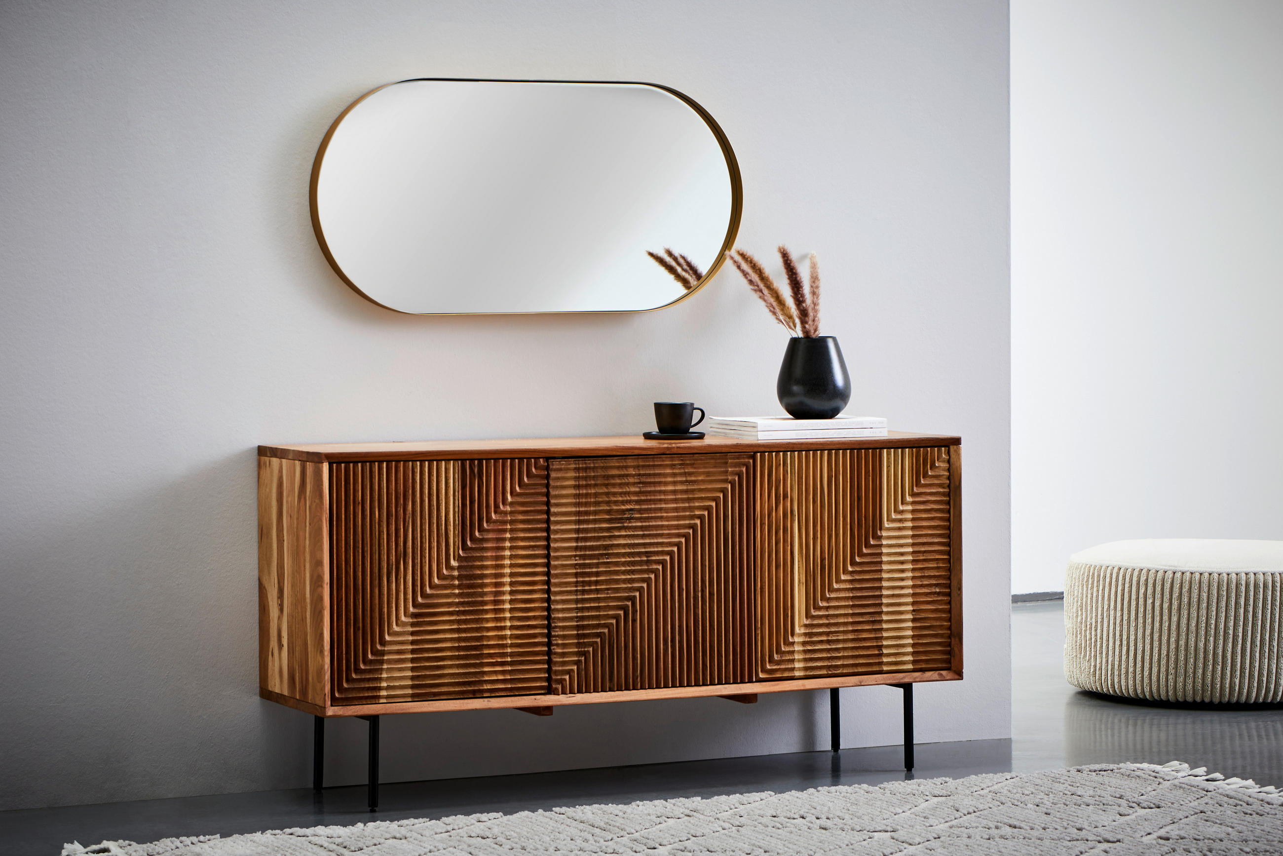 WANDSPIEGEL 50/100/5 cm    in oval  - Goldfarben, Design, Glas/Holzwerkstoff (50/100/5cm) - MID.YOU