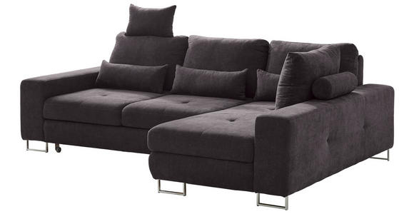 ECKSOFA in Flachgewebe Dunkelbraun  - Dunkelbraun, Design, Textil/Metall (260/188cm) - Hom`in