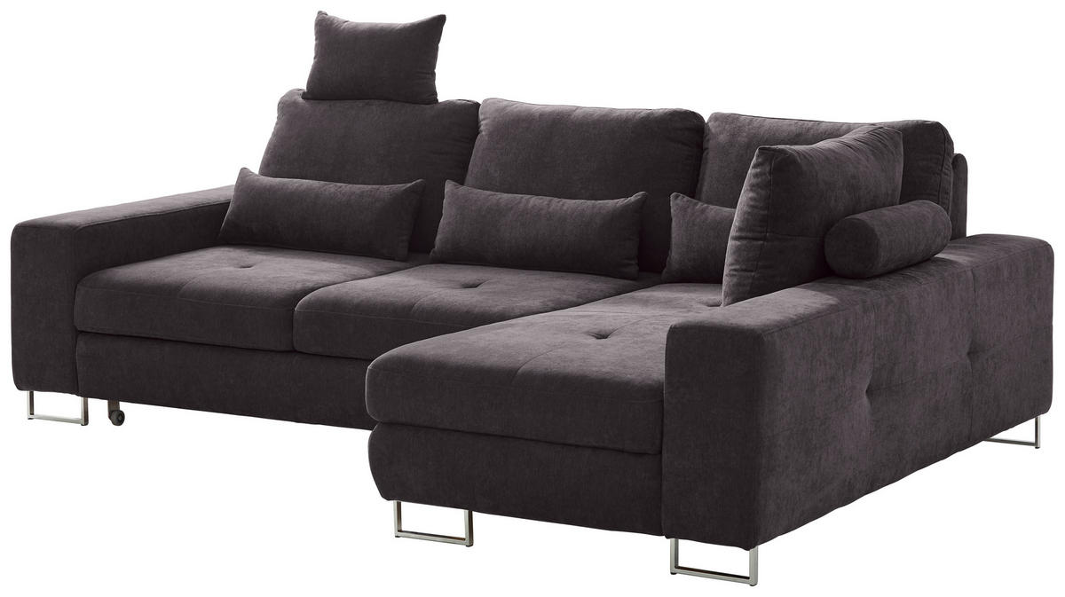 SEDEŽNA GARNITURA, gladka tkanina temno rjava  - temno rjava, Design, kovina/tekstil (260/188cm) - Hom`in