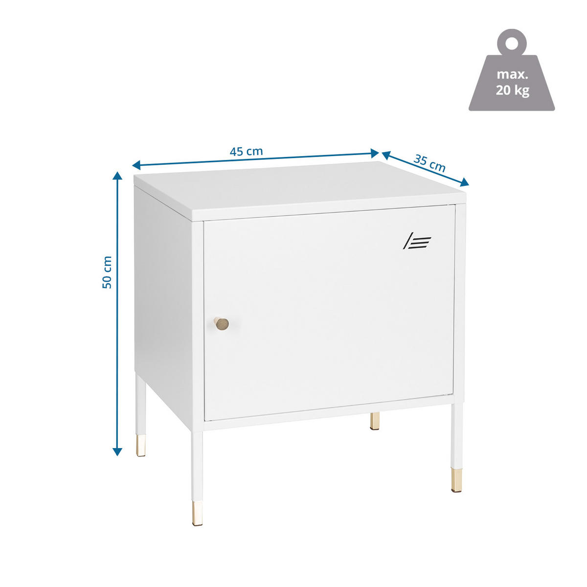 SIDEBOARD  in 45/50/35 cm  - Goldfarben/Weiß, Basics, Metall (45/50/35cm) - MID.YOU
