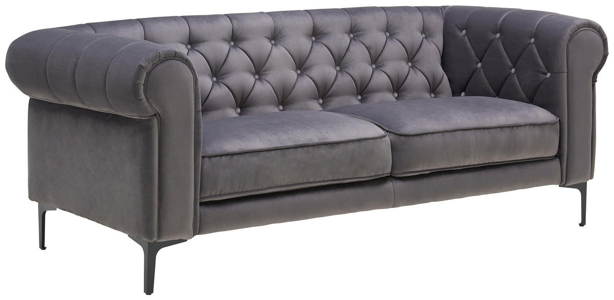 CHESTERFIELDSOFFA i sammet antracit  - svart/antracit, Trend, metall/textil (195/75/90cm) - Carryhome