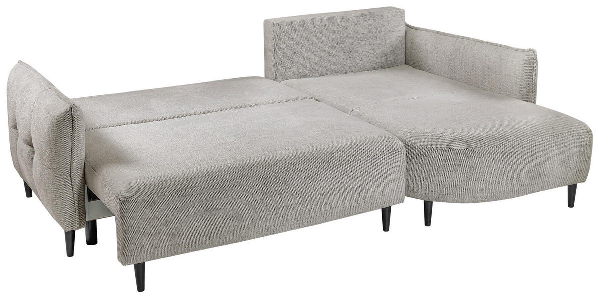 ECKSOFA in Struktur Hellgrau  - Hellgrau/Schwarz, Design, Holz/Textil (244/165cm) - MID.YOU