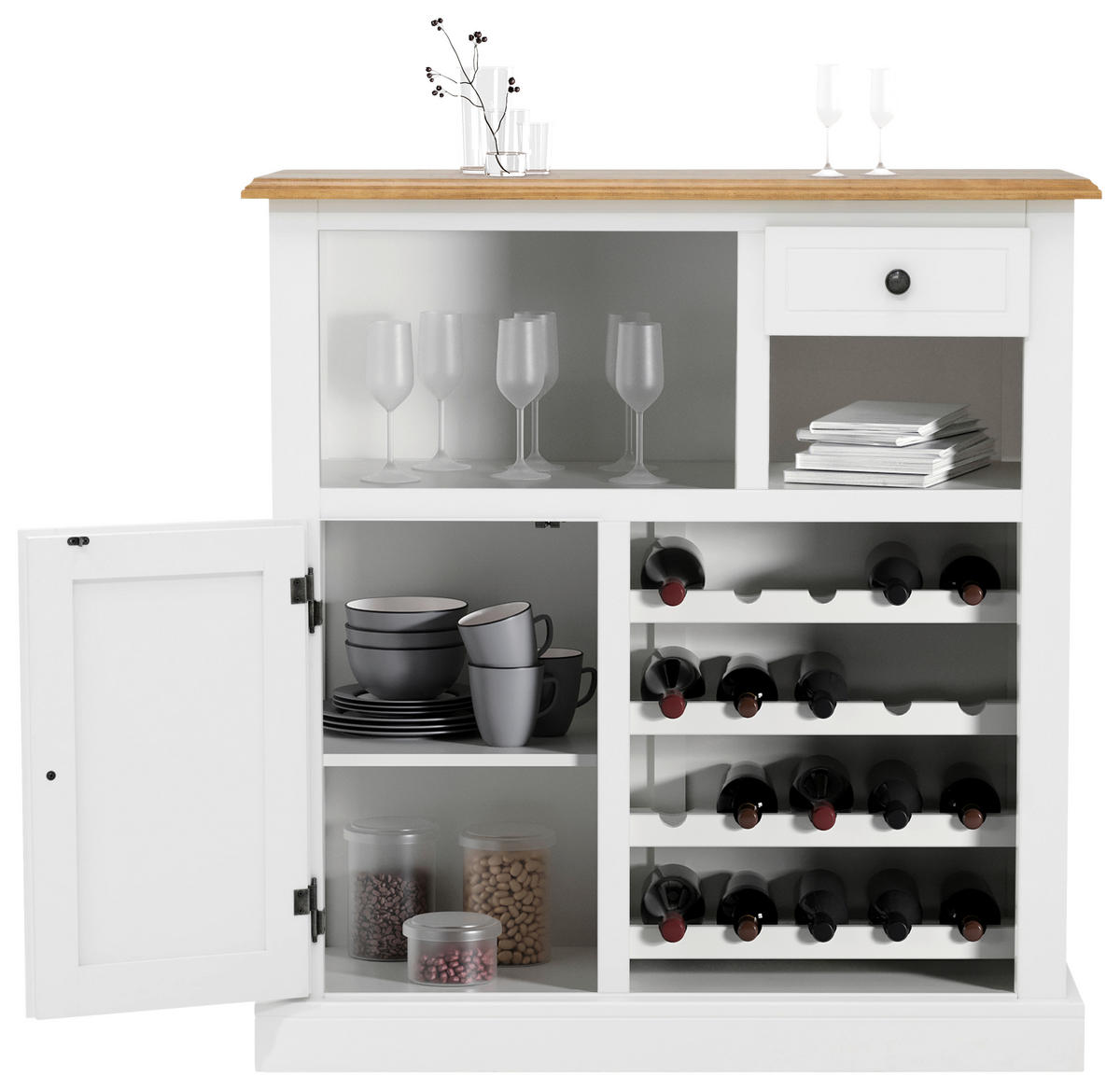 BAR Kiefer massiv Weiß, Eichefarben  - Eichefarben/Silberfarben, MODERN, Holz/Holzwerkstoff (105/110/42cm) - MID.YOU