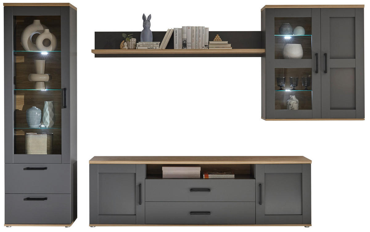 TV-ELEMENT siva, hrast artisan  - srebrne barve/siva, Trendi, umetna masa/leseni material (200/60/38cm) - Carryhome
