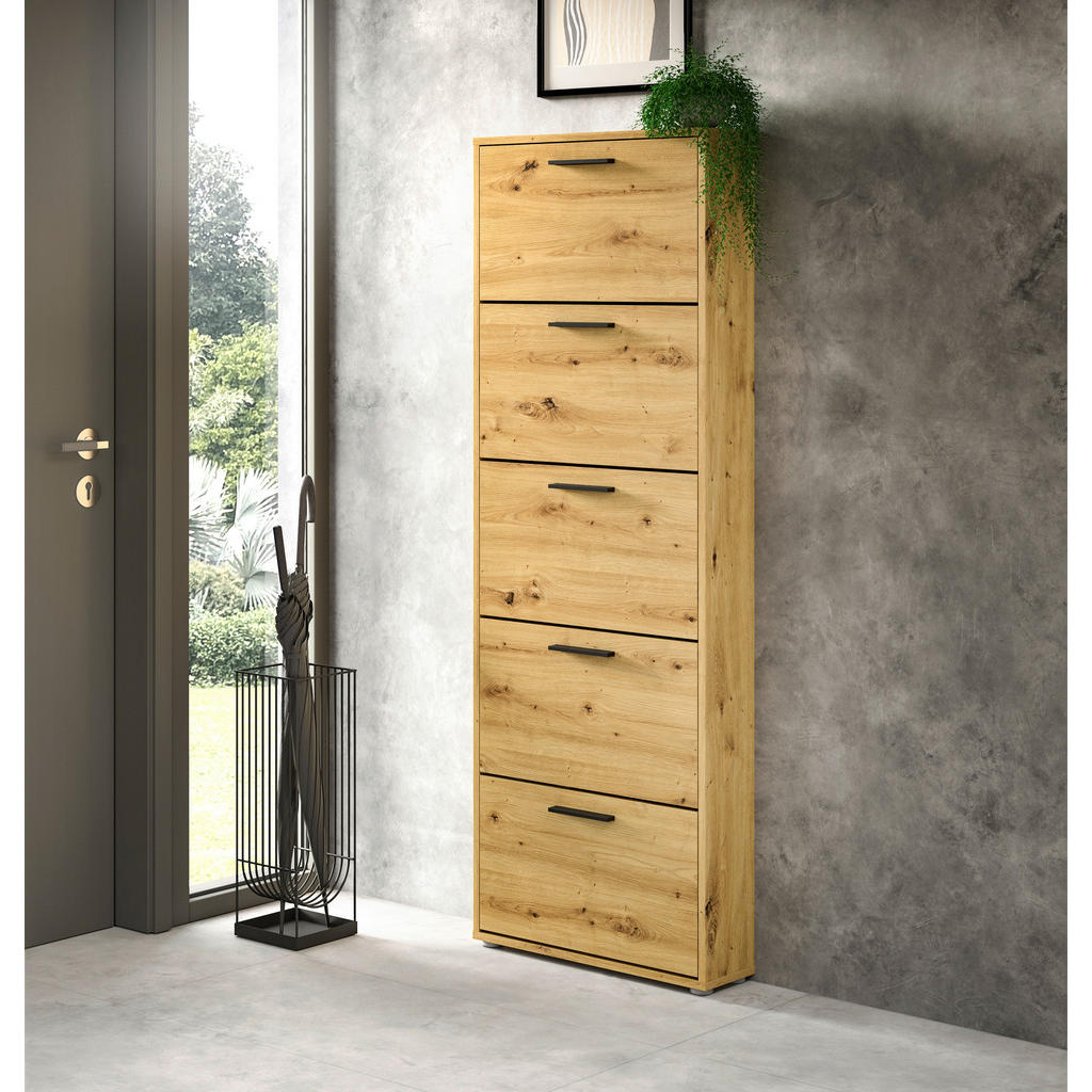 Thumbnail - Carryhome Schuhkipper, Eiche Artisan, Kunststoff, 59x169x17 cm, Typenauswahl, stehend, Garderobe, Schuhaufbewahrung, Sch...