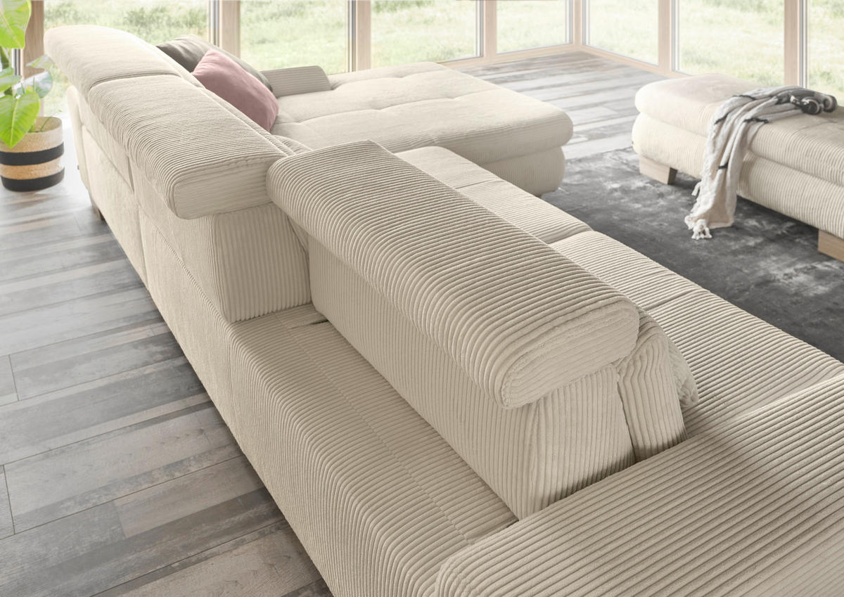 ECKSOFA Creme Cord  - Eiche Bianco/Creme, KONVENTIONELL, Holz/Textil (195/307cm) - SetOne by Musterring
