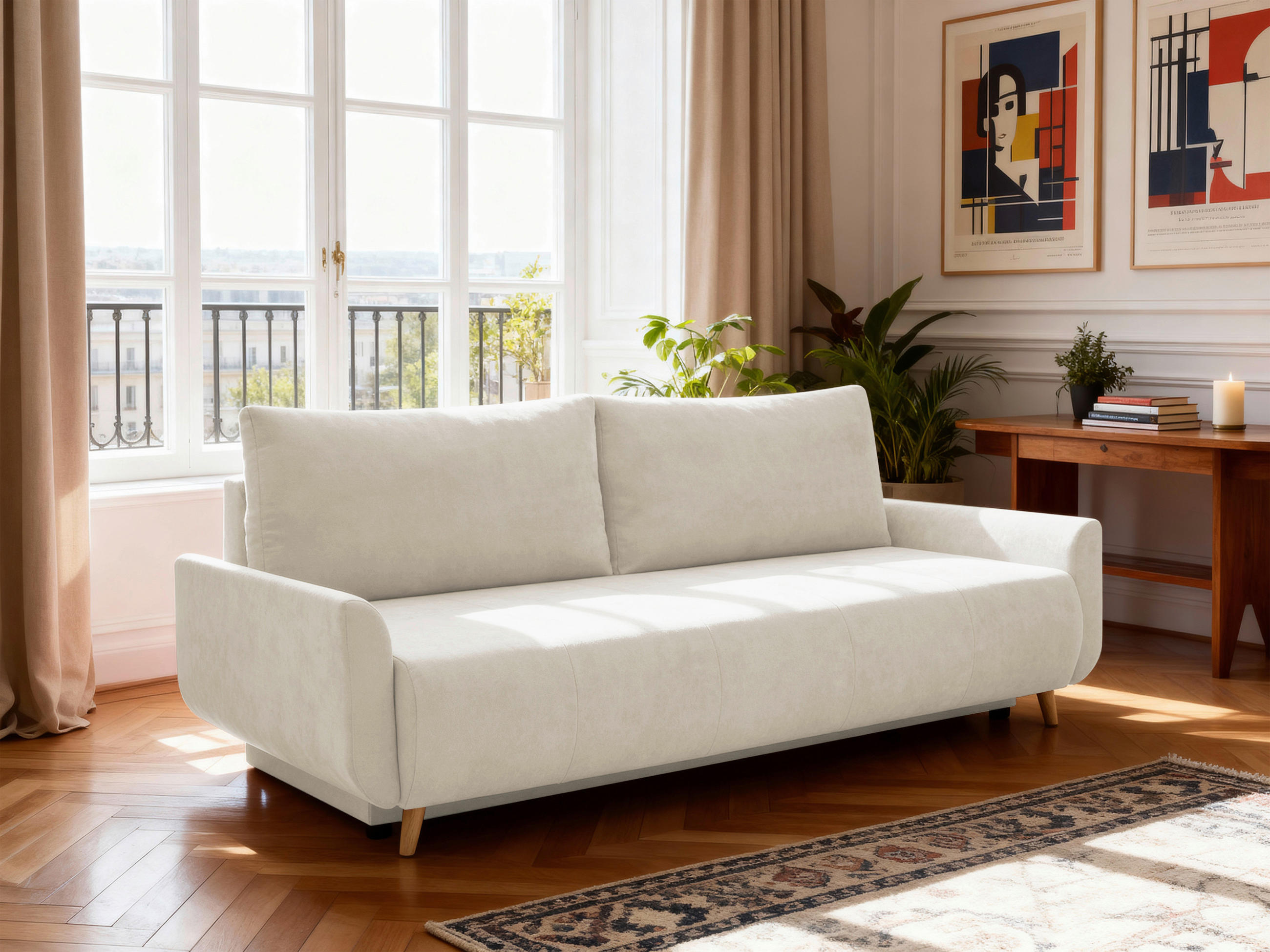 SCHLAFSOFA DUO Mikrofaser Weiß  inkl. Rückenkissen, Bettkasten, Schlaffunktion, Rücken echt  - Naturfarben/Weiß, Design, Textil (218/90/110cm) - P & B