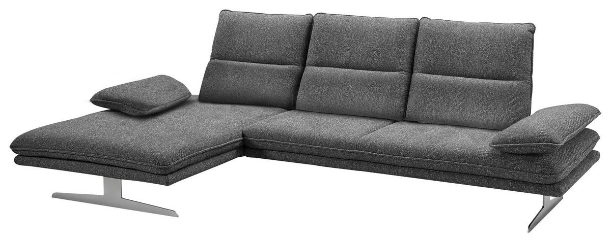 ECKSOFA Anthrazit Flachgewebe  - Edelstahlfarben/Anthrazit, Design, Textil/Metall (164/291cm) - Chilliano