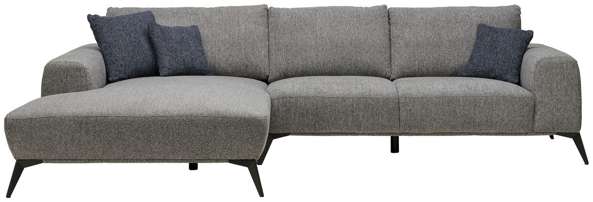 ECKSOFA in Webstoff Grau  - Schwarz/Grau, Design, Textil/Metall (187/298cm) - Stylife