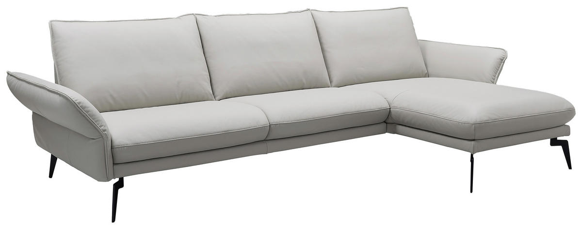 ECKSOFA Hellgrau Echtleder  - Chromfarben/Hellgrau, Design, Leder/Metall (260/168cm) - Moderano