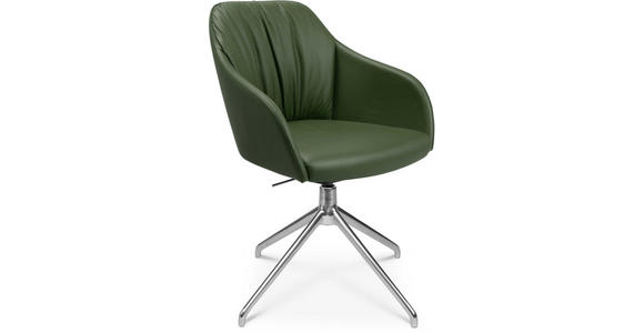ARMLEHNSTUHL  in Aluminium Echtleder pigmentiert  - Alufarben/Grün, Design, Leder/Metall (58/81,5-84,5/60cm) - Johann Jakob