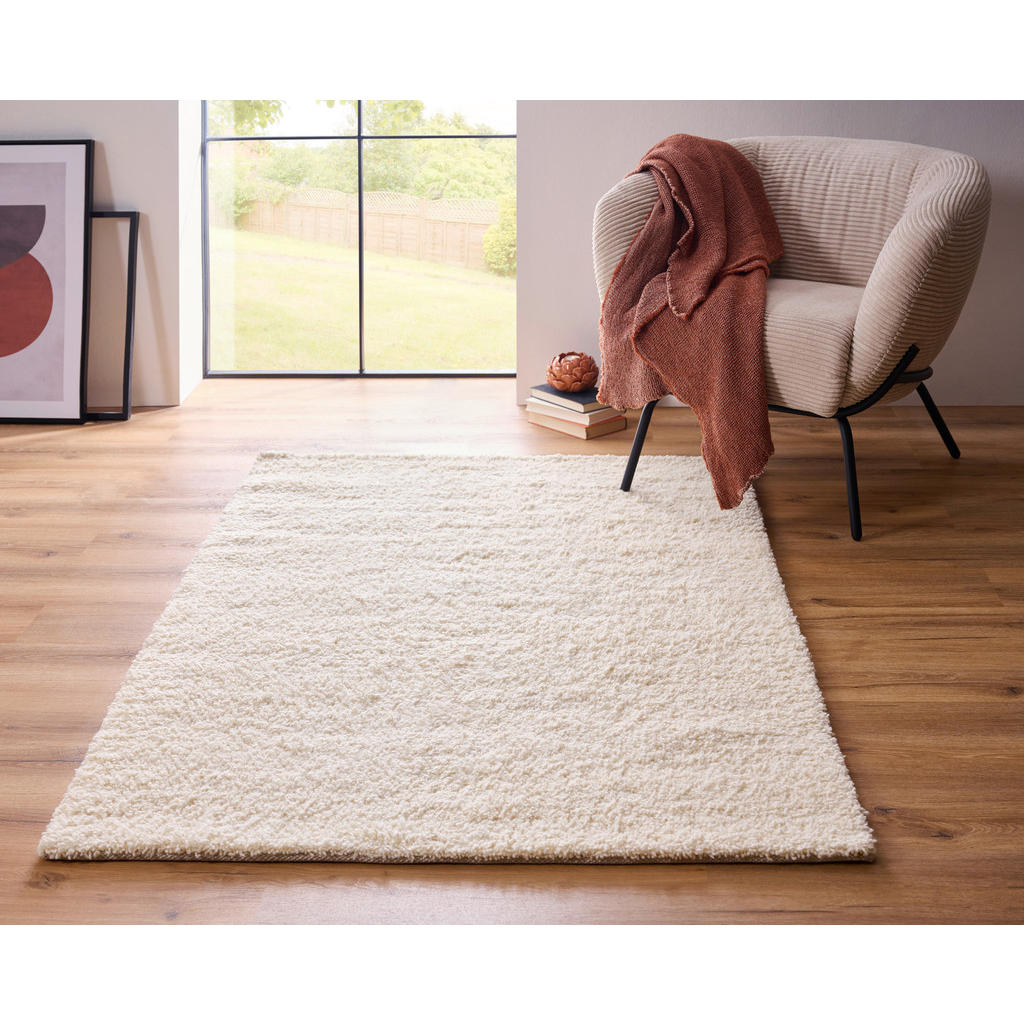 Thumbnail - Linea Natura Handwebteppich Stralsund, Creme, Textil, Uni, rechteckig, 70x130 cm, AZO-frei, Handmade in India, pflegelei...