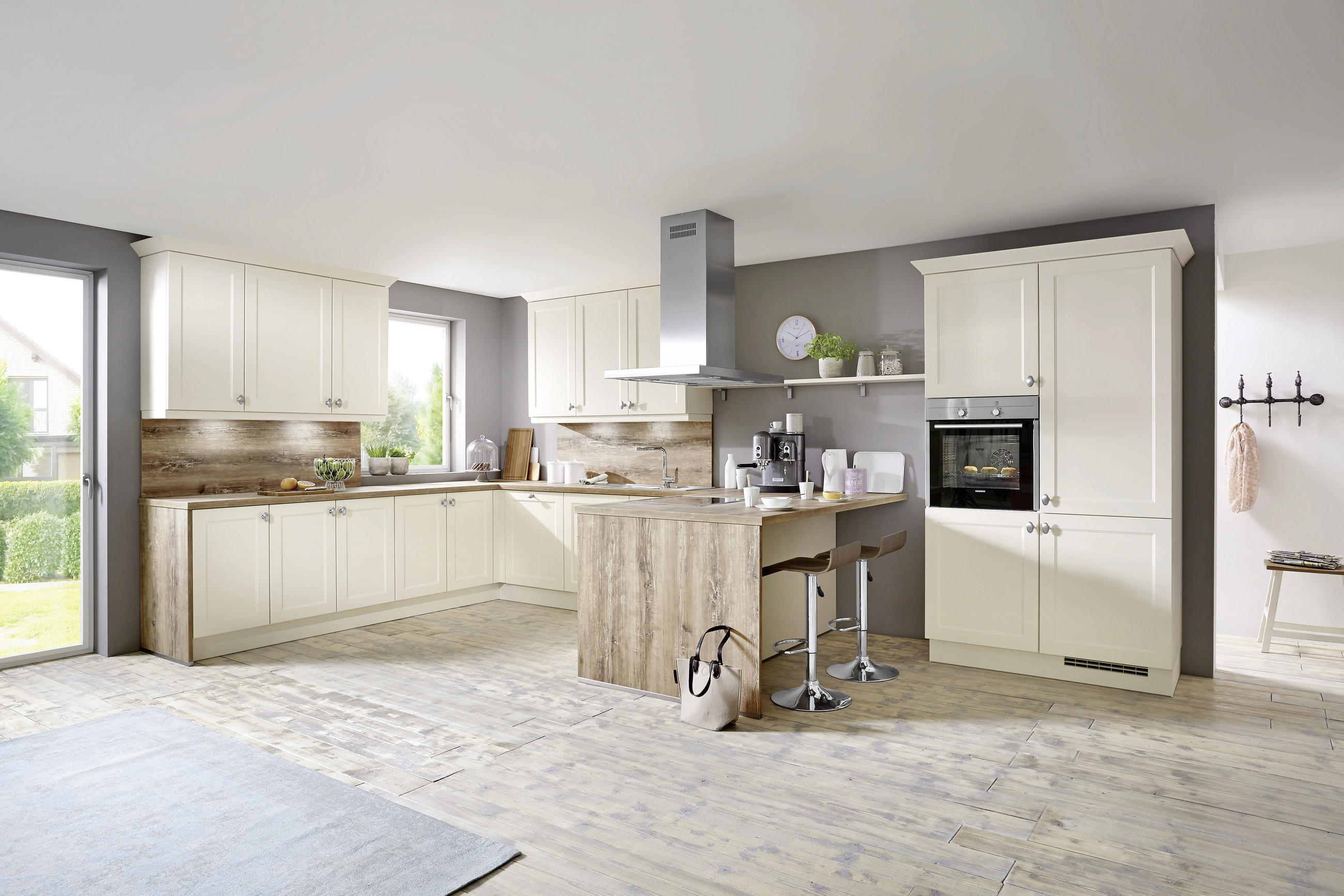 EINBAUKÜCHE   - Magnolie, Design, Holzwerkstoff - Celina