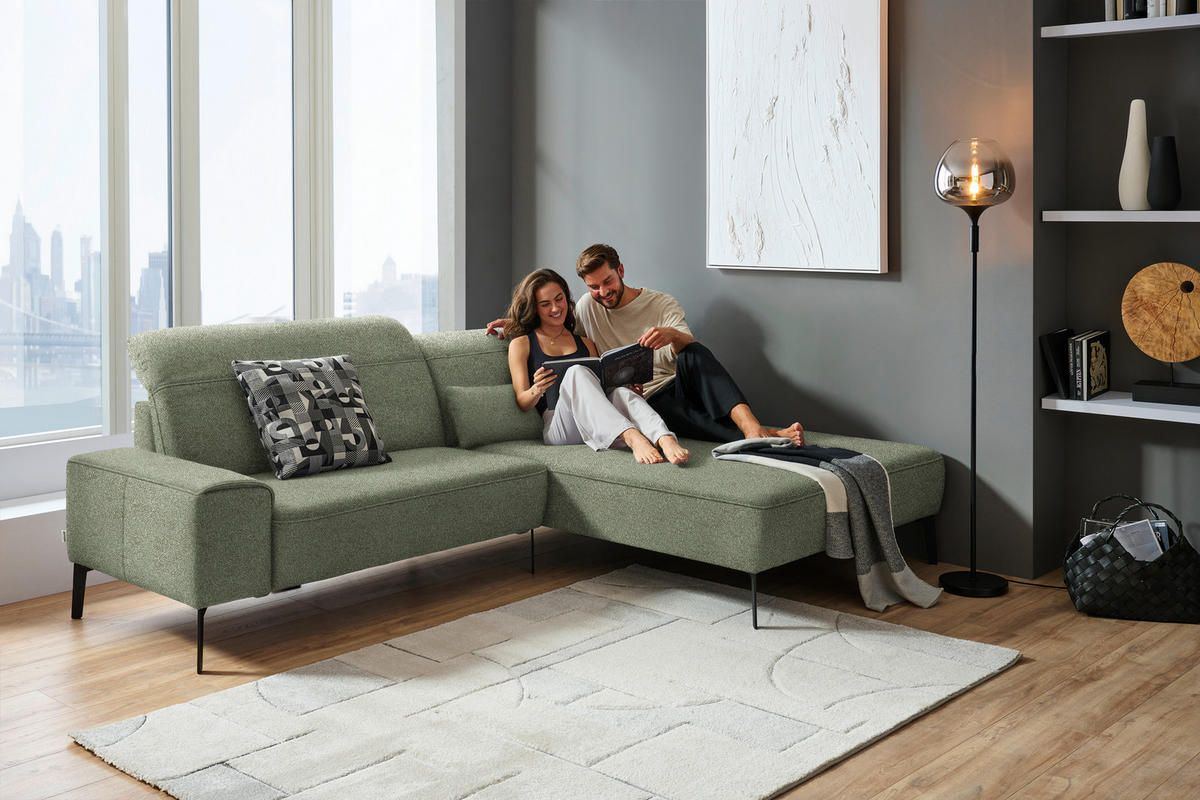 ECKSOFA in Mikrofaser Grün  273/203 cm  - Schwarz/Grün, Design, Textil/Metall (273/203cm) - Johann Jakob