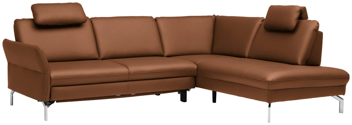 ECKSOFA in Echtleder Hellbraun  - Hellbraun/Alufarben, Konventionell, Leder/Metall (284/220cm) - Beldomo Premium