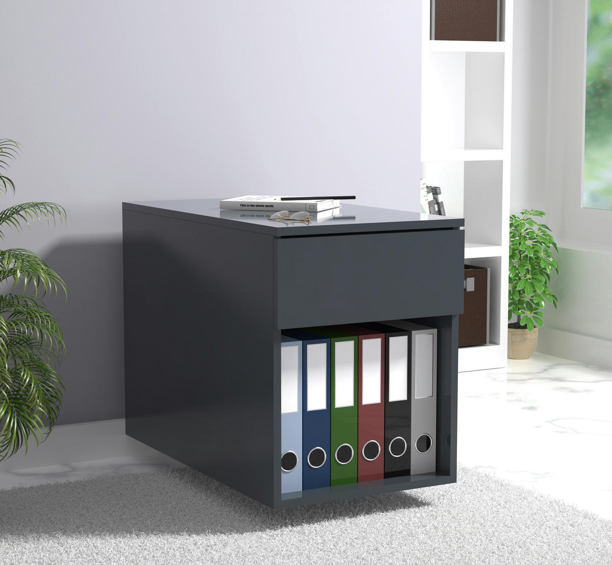ROLLCONTAINER Anthrazit  - Anthrazit, MODERN, Holzwerkstoff/Kunststoff (39/55/70cm) - MID.YOU