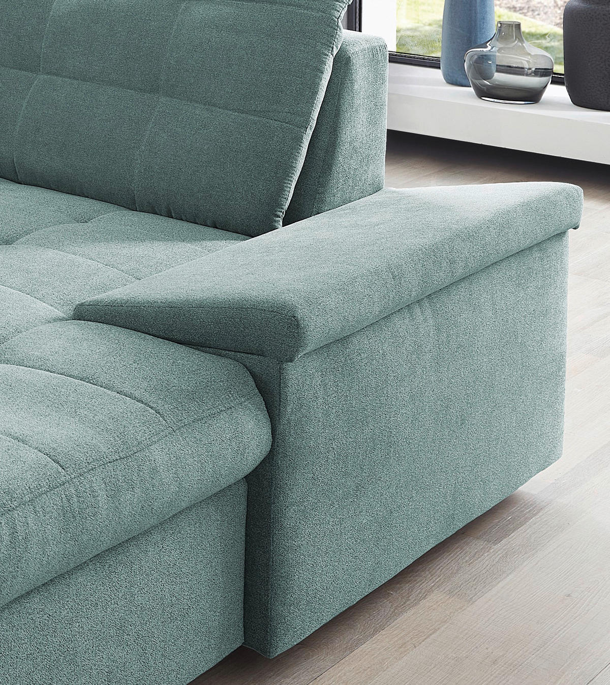 WOHNLANDSCHAFT in Mikrofaser Mintgrün  - Chromfarben/Mintgrün, Design, Kunststoff/Textil (212/330/169cm) - Livetastic